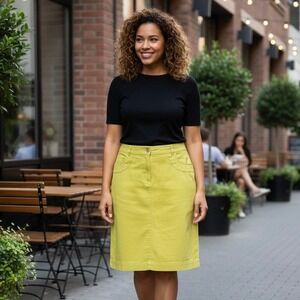 Talbots Woman Petite Stretch A-Line Skirt Chartreuse Yellow Size 14W Vintage 90s